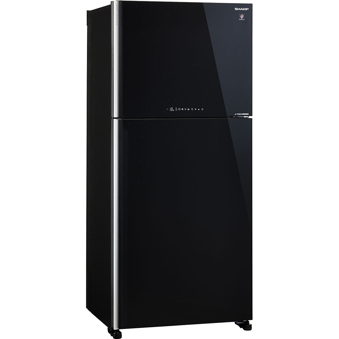 Холодильник, 2х дверный, верхняя морозилка, черный, стекло, класс A++, SJ-XG60PG-BK
