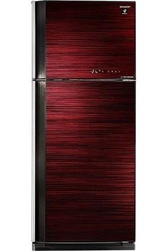 Холодильник, 2х дверный, верхняя морозилка, черный, стекло, класс A+, SJ-GV58A-RD