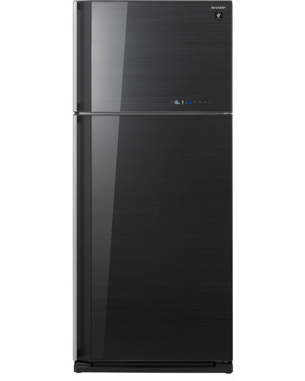Холодильник, 2х дверный, верхняя морозилка, черный, стекло, класс A+, SJ-GV58A-BK