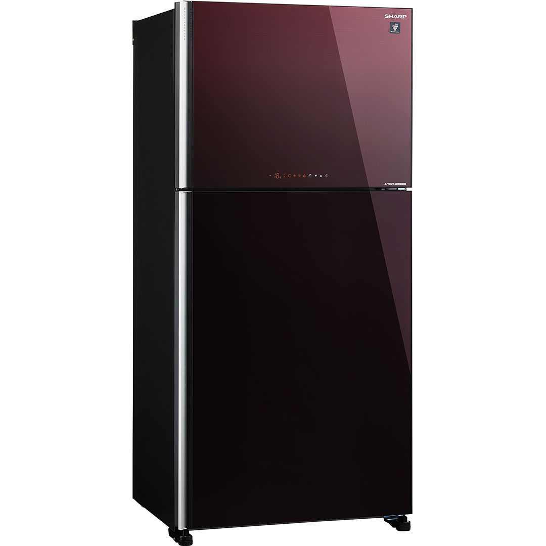Холодильник, 2х дверный, верхняя морозилка, красный, стекло, класс A++, SJ-XG60PG-RD