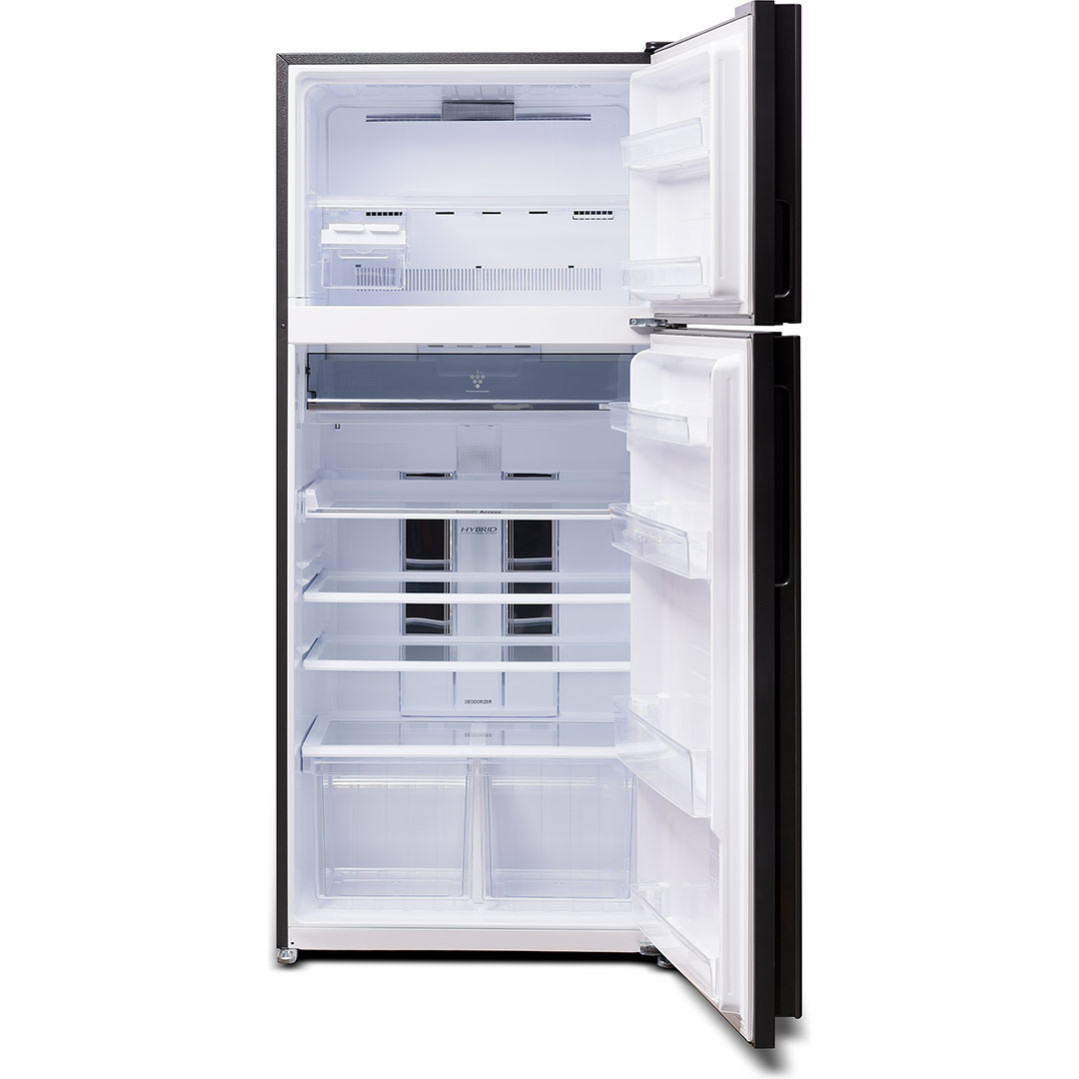 Холодильник, 2х дверный, верхняя морозилка, цвет: черный, стекло, класс A++, SJ-XP59PG-BK (SJXP59PGBK)