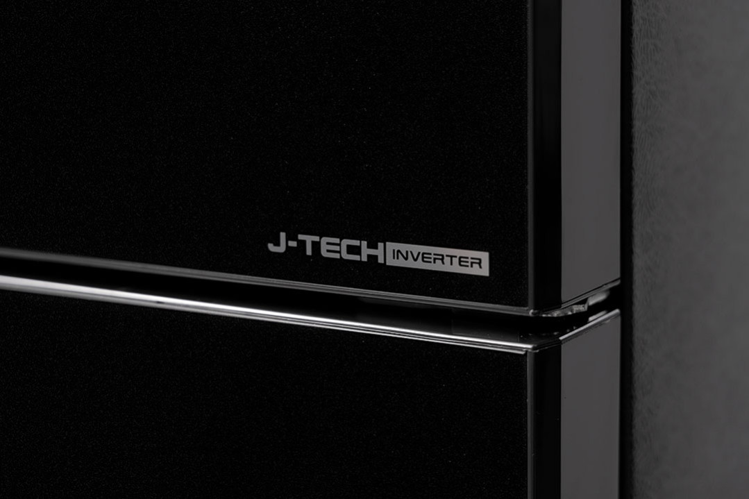 Холодильник, 2х дверный, верхняя морозилка, цвет: черный, стекло, класс A++, SJ-XP59PG-BK (SJXP59PGBK)