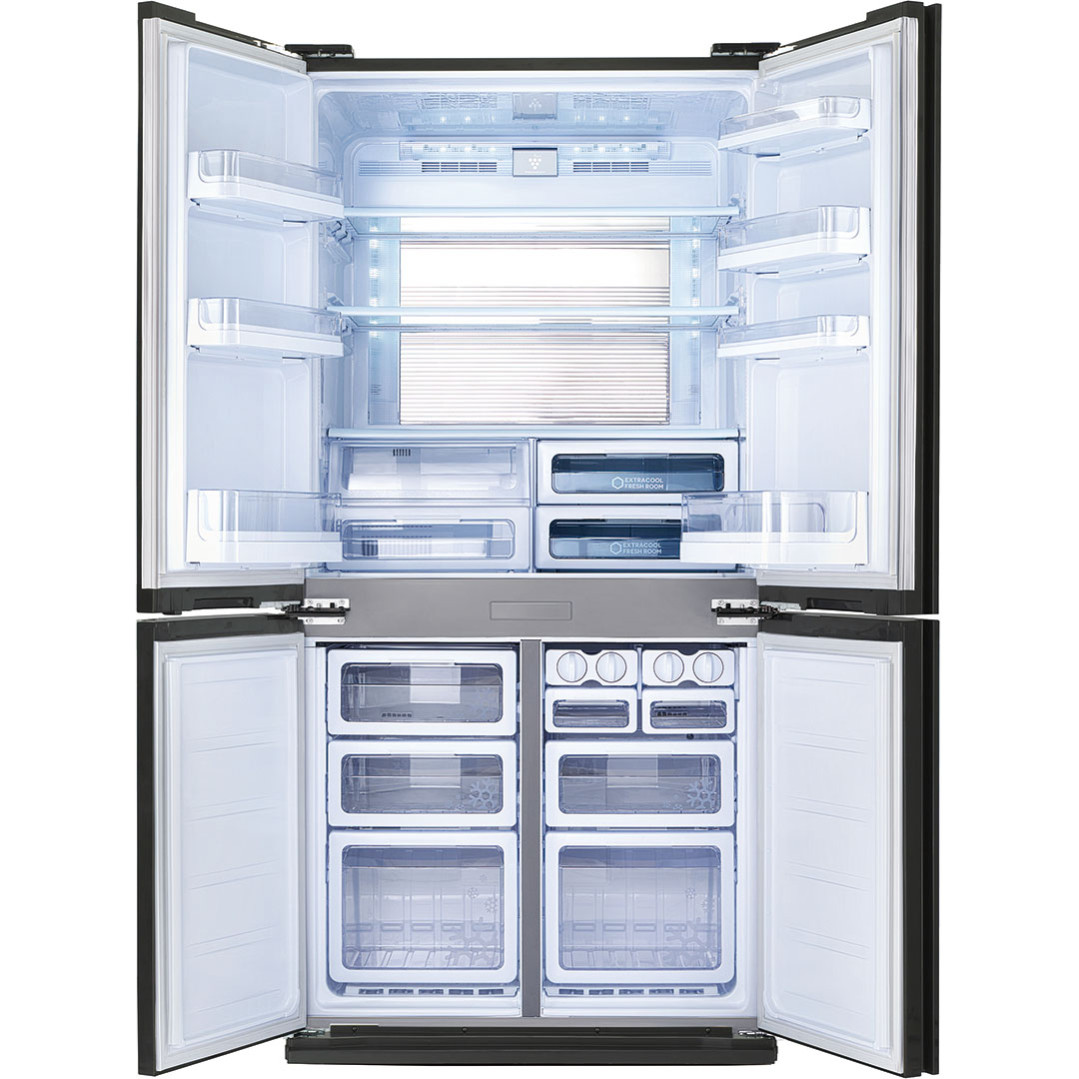 Холодильник, 4х дверный, нижняя морозилка, цвет: красный, стекло, класс A++, SJ-GX98P-RD (SJGX98PRD)