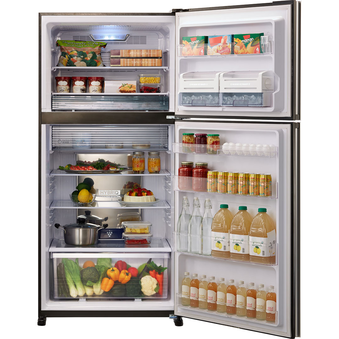 Холодильник, 2х дверный, верхняя морозилка, цвет: темно-красный, стекло, класс A++, SJ-XG60PG-RD (SJXG60PGRD)