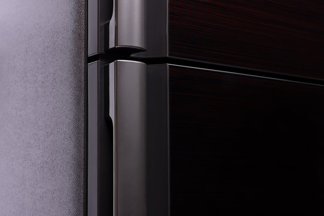 Холодильник, 2х дверный, верхняя морозилка, цвет: черный/красный, стекло, класс A++, SJ-XP59PG-RD (SJXP59PGRD)